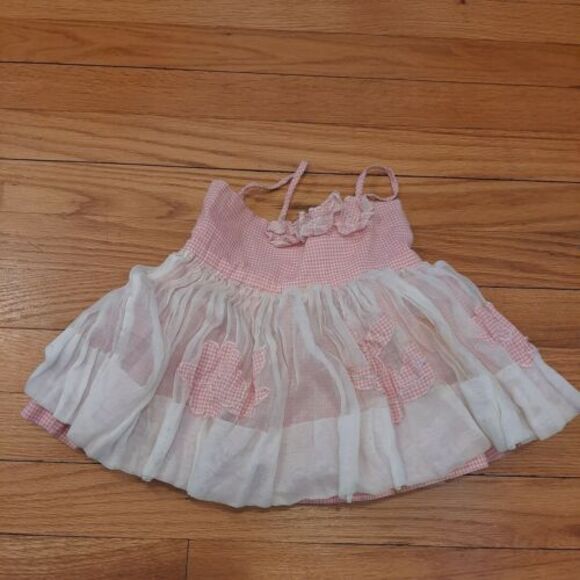 Vtg Handmade Baby/Toddler Dress - Pink Gingham & White Sheer w/ Appliques - Picture 5 of 11